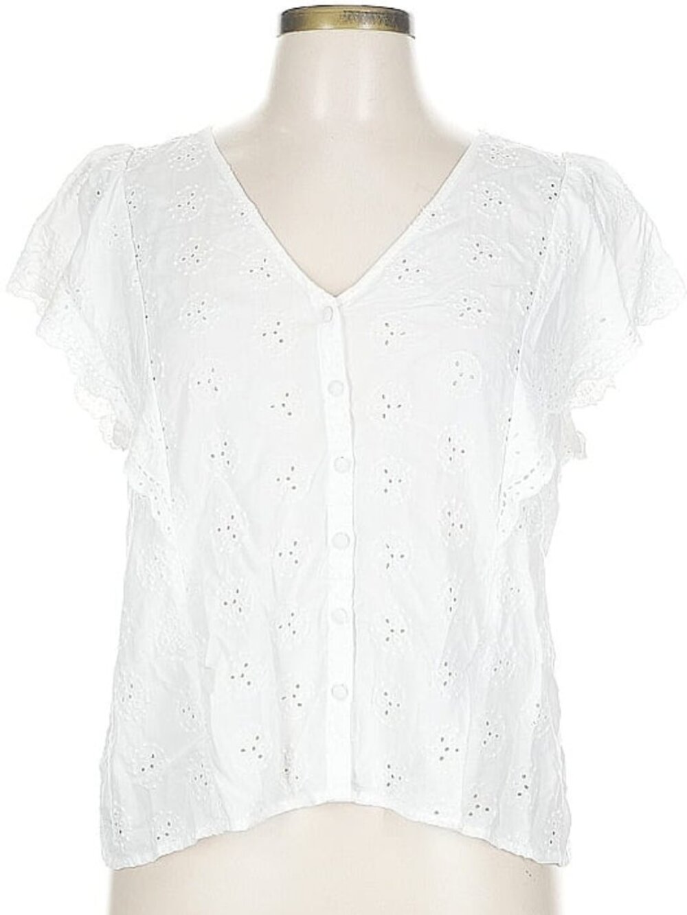 Ann Taylor Loft Short Sleeve Button Up Blouse with Ruffle Sleeves